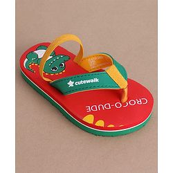 Cute Walk by Babyhug Flip Flops with Back Strap & Crocodile Print - Red