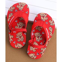 Cute Walk by Babyhug Flip Flops  with Back Strap & Bear Print - Red