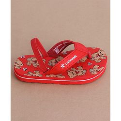 Cute Walk by Babyhug Flip Flops  with Back Strap & Bear Print - Red