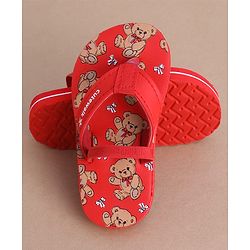Cute Walk by Babyhug Flip Flops  with Back Strap & Bear Print - Red