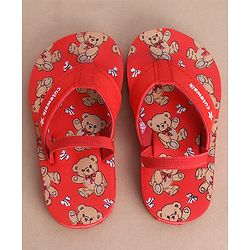 Cute Walk by Babyhug Flip Flops  with Back Strap & Bear Print - Red