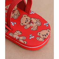 Cute Walk by Babyhug Flip Flops  with Back Strap & Bear Print - Red