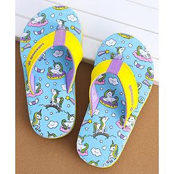 Cute Walk by Babyhug Slip On Flip Flops  with Unicorn Print - Yellow & Blue