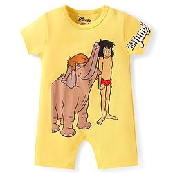 Babyhug Disney Interlock Knit Half Sleeve Romper With Mowgli & Friends Graphic Pack Of 2 - Yellow & Green