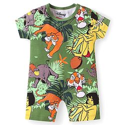 Babyhug Disney Interlock Knit Half Sleeve Romper With Mowgli & Friends Graphic Pack Of 2 - Yellow & Green