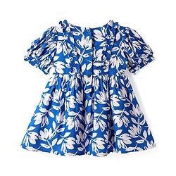 Babyhug Cotton Woven Puffed Sleeves Frock with Floral Print - Blue