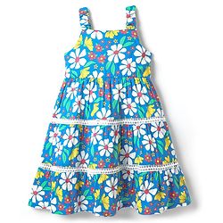 Babyhug Cotton Woven Sleeveless Frock With Floral Print & Lace Detailing - Light Blue