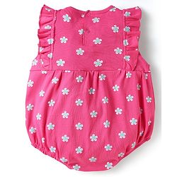 Babyhug 100% Cotton Knit Frill Sleeves Floral Printed Onesie With Headband & Booties - Dark Pink