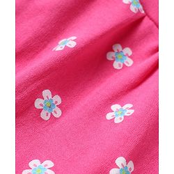 Babyhug 100% Cotton Knit Frill Sleeves Floral Printed Onesie With Headband & Booties - Dark Pink