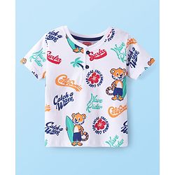 Babyhug Cotton Knit Half Sleeves Henley Neck T-Shirt with Tiger Print - White