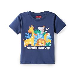 Babyhug Cotton Knit Half Sleeves T-Shirt with Jungle Theme Print - Navy Blue
