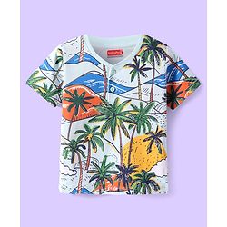 Babyhug Cotton Knit Half Sleeves Henley Neck T-Shirt with Tropical Theme Print - Light Blue