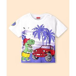 Babyhug Cotton Knit Half Sleeves Oversized T-Shirt with Beach Theme Print - White