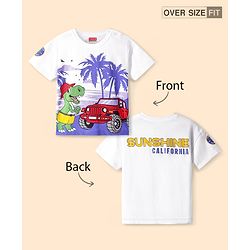 Babyhug Cotton Knit Half Sleeves Oversized T-Shirt with Beach Theme Print - White
