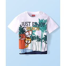 Babyhug Cotton Knit Half Sleeves T-Shirt With Beach Theme Print - White