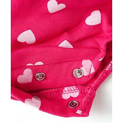 Babyhug 100% Cotton Knit Frill Sleeves Onesie With Heart Print & Headband - Dark Pink