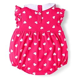 Babyhug 100% Cotton Knit Frill Sleeves Onesie With Heart Print & Headband - Dark Pink
