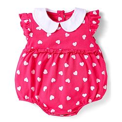 Babyhug 100% Cotton Knit Frill Sleeves Onesie With Heart Print & Headband - Dark Pink