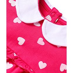 Babyhug 100% Cotton Knit Frill Sleeves Onesie With Heart Print & Headband - Dark Pink