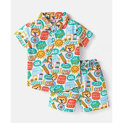 Babyhug Single Jersey Knit Half Sleeves Co-ords Shirt & Shorts Set with Text Print - White