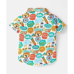 Babyhug Single Jersey Knit Half Sleeves Co-ords Shirt & Shorts Set with Text Print - White