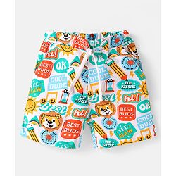 Babyhug Single Jersey Knit Half Sleeves Co-ords Shirt & Shorts Set with Text Print - White