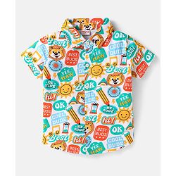 Babyhug Single Jersey Knit Half Sleeves Co-ords Shirt & Shorts Set with Text Print - White
