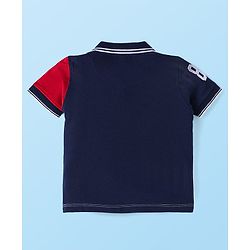 Babyhug Single Jersey Knit Half Sleeves T-Shirt & Shorts Set With Text Patch - White & Navy Blue