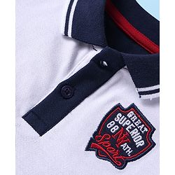 Babyhug Single Jersey Knit Half Sleeves T-Shirt & Shorts Set With Text Patch - White & Navy Blue