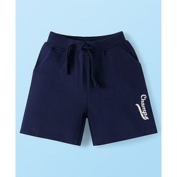 Babyhug Single Jersey Knit Half Sleeves T-Shirt & Shorts Set With Text Patch - White & Navy Blue