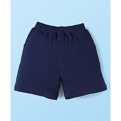Babyhug Single Jersey Knit Half Sleeves T-Shirt & Shorts Set With Text Patch - White & Navy Blue