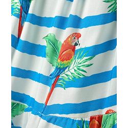 Babyhug Cotton Woven Sleeveless Striped Frock With Bird Print - Light Blue & White
