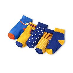 Cute Walk By Babyhug Anti-Bacterial Ankle Length Socks with Stripes & Star Design Pack of 5 - Navy Blue & Yellow