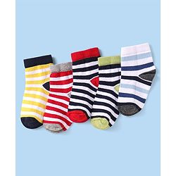 Cute Walk By Babyhug Knit Ankle Length Anti-Bacterial Socks with Stripes Pack of 5 - Yellow Green & Black