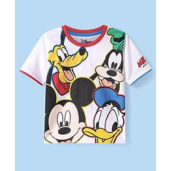Babyhug Disney Single Jersey Knit Half Sleeves T-Shirt With Mickey Mouse And Family Graphics - White