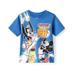 Babyhug Disney Single Jersey Knit Half Sleeves T-Shirt With Mickey Mouse And Family Graphics - Blue