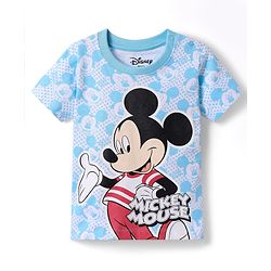Babyhug Disney Single Jersey Knit Half Sleeve T-Shirt With Mickey Mouse Graphics - Light Blue