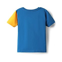 Babyhug Single Jersey Knit Half Sleeves Cut & Sew T-Shirt & Denim Shorts Set with Text Print - Blue & Yellow