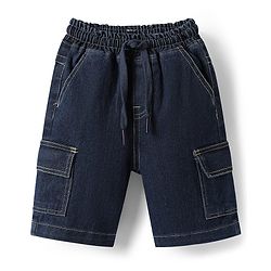 Babyhug Single Jersey Knit Half Sleeves Cut & Sew T-Shirt & Denim Shorts Set with Text Print - Blue & Yellow