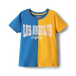 Babyhug Single Jersey Knit Half Sleeves Cut & Sew T-Shirt & Denim Shorts Set with Text Print - Blue & Yellow