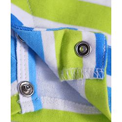 Babyhug 100% Cotton Knit Sleeveless Front Open Rompers with Leaves Print & Stripes Pack of 2 - Light Blue & Green