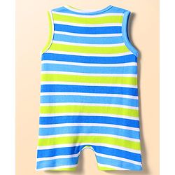 Babyhug 100% Cotton Knit Sleeveless Front Open Rompers with Leaves Print & Stripes Pack of 2 - Light Blue & Green