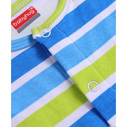Babyhug 100% Cotton Knit Sleeveless Front Open Rompers with Leaves Print & Stripes Pack of 2 - Light Blue & Green