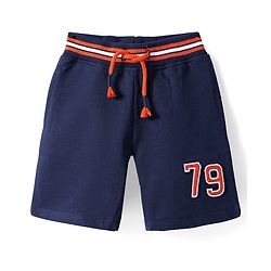 Babyhug Cotton Knit Shorts with Number Embroidery - Navy Blue