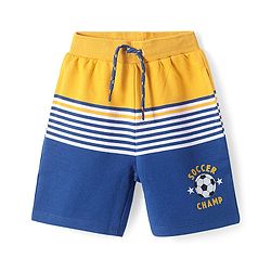 Babyhug Cotton Knit Mid Thigh Length Shorts with Stripes & Text Print  - Navy Blue