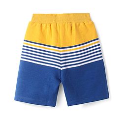 Babyhug Cotton Knit Mid Thigh Length Shorts with Stripes & Text Print  - Navy Blue