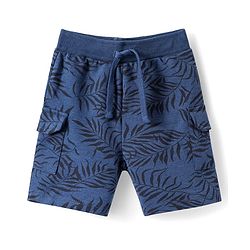 Babyhug Cotton Knit Mid Thigh Shorts with Leave Print - Navy Blue