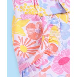 Babyhug Cotton Knit Mid Thigh Shorts with Bow Applique & Floral Print - Pink & Purple