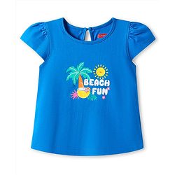 Babyhug Cotton Knit Half Sleeves T-Shirt with Beach Fun Text Print - Blue
