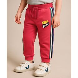 Babyhug Cotton Looper Knit Full Length Lounge Pant with Text Print - Red